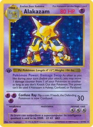 Alakazam (1/102) [Base Set Shadowless] 1st Edition Holofoil - Holo Rare