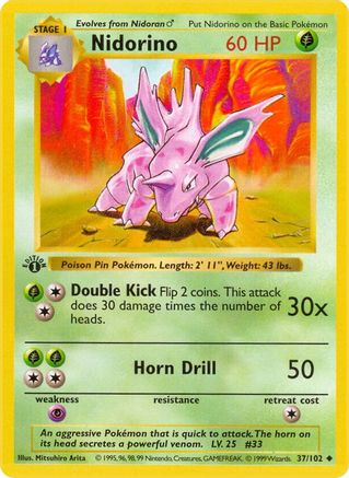 Nidorino (037/102) [Base Set Shadowless] 1st Edition - Uncommon