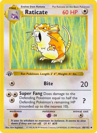 Raticate (040/102) [Base Set Shadowless] 1st Edition - Uncommon