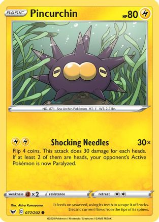 Pincurchin (077/202) [SWSH01 Sword & Shield Base Set] Reverse Holofoil - Common