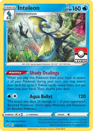 Inteleon (Pokemon League) (058/202) [League & Championship Cards] Reverse Holofoil - Promo