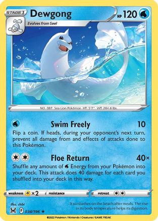 Dewgong (034/196) [SWSH11 Lost Origin] Reverse Holofoil - Rare