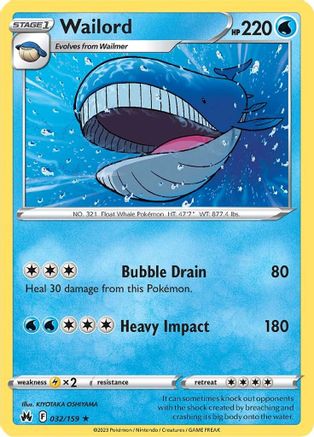 Wailord (032/159) [SWSH Crown Zenith] Reverse Holofoil - Rare