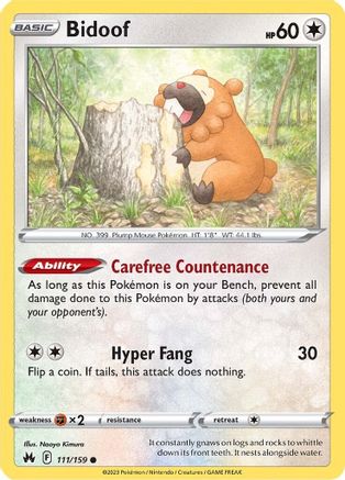 Bidoof (111/159) [SWSH Crown Zenith] - Common