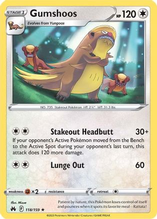 Gumshoos (118/159) [SWSH Crown Zenith] Reverse Holofoil - Rare