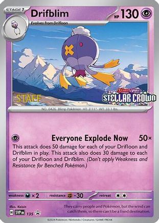 Drifblim (Prerelease) [Staff] (135) [SV Scarlet & Violet Promo Cards] Reverse Holofoil - Promo