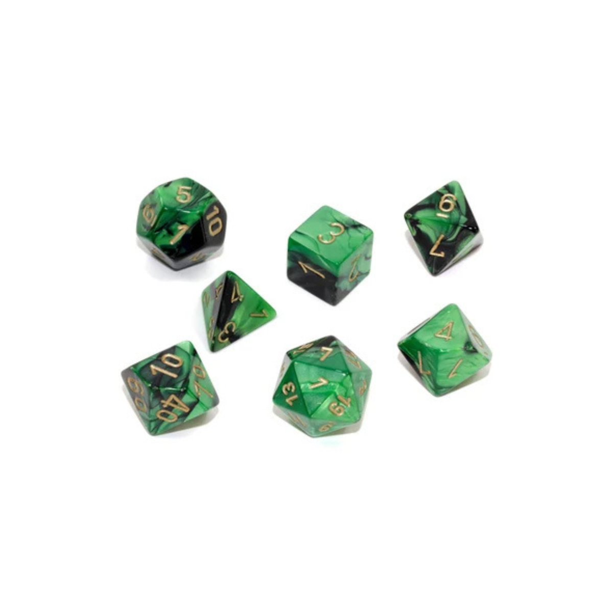 Chessex - Gemini Black-Green/gold Polyhedral 7-Dice Set