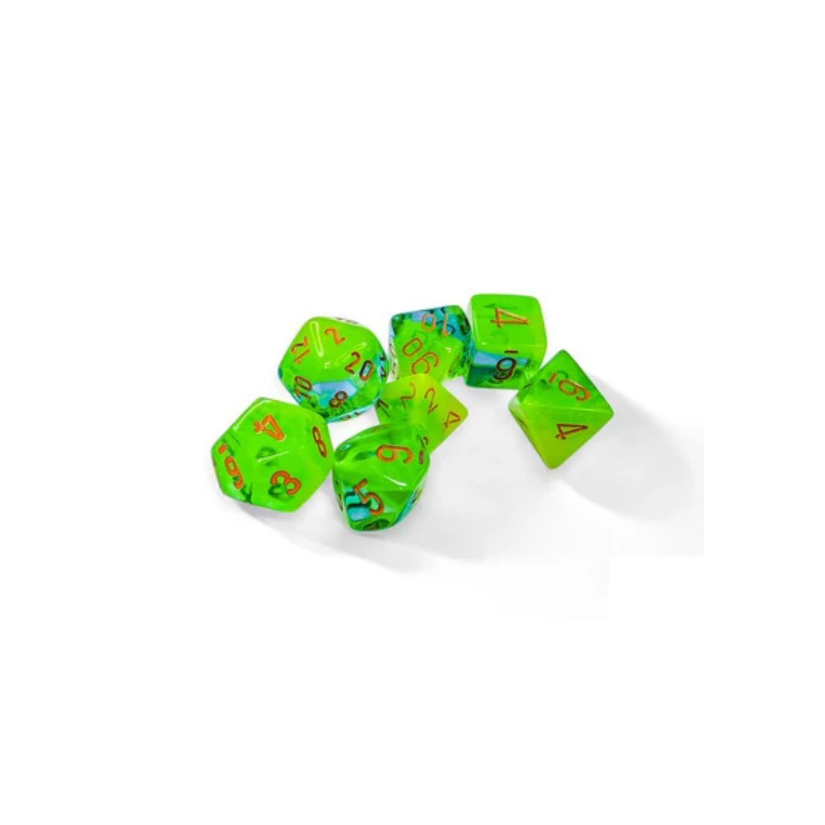 Chessex - Gemini Plasma Green-Teal/orange Luminary Polyhedral 7-Dice Set