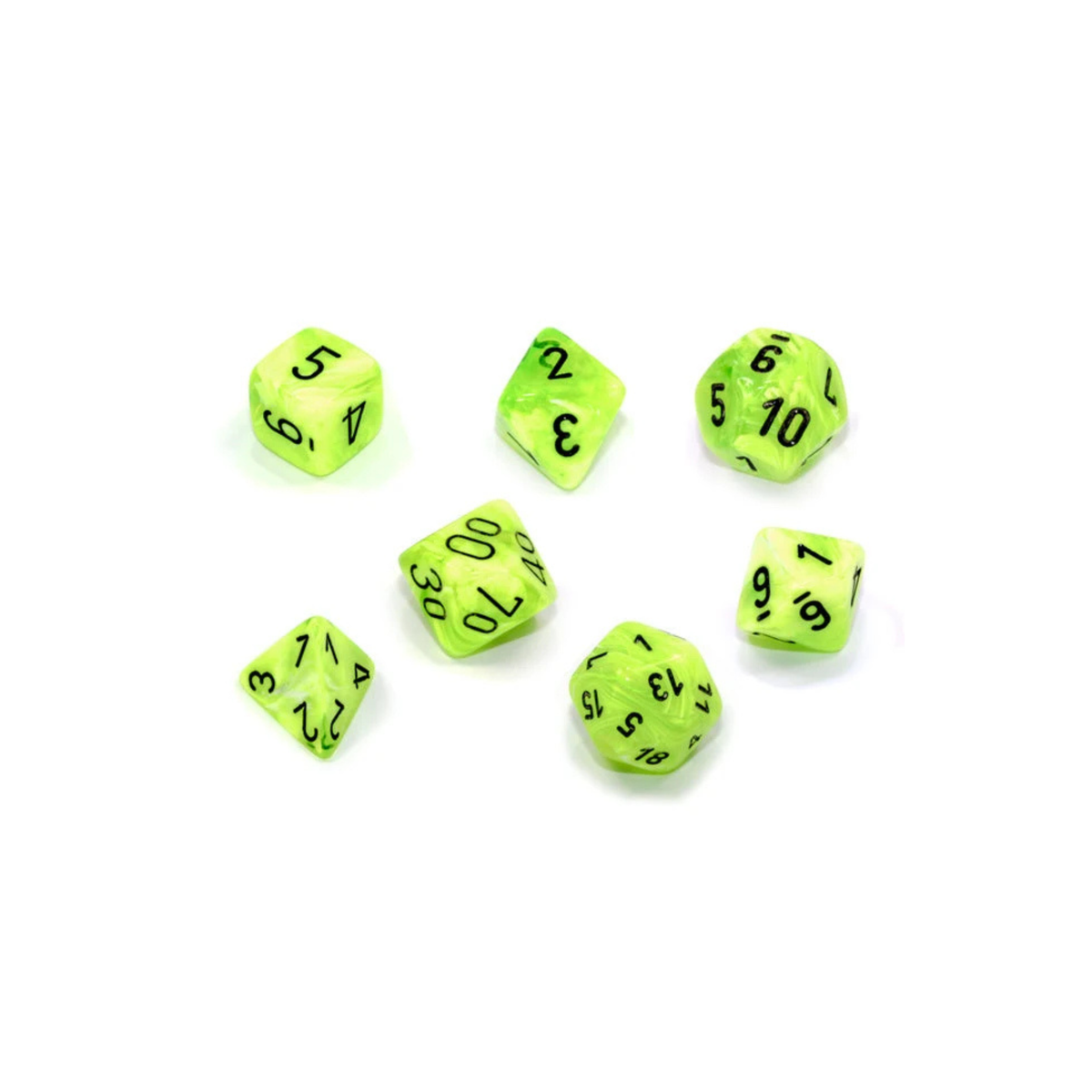 Chessex - Vortex Bright Green/black Polyhedral 7-Dice Set