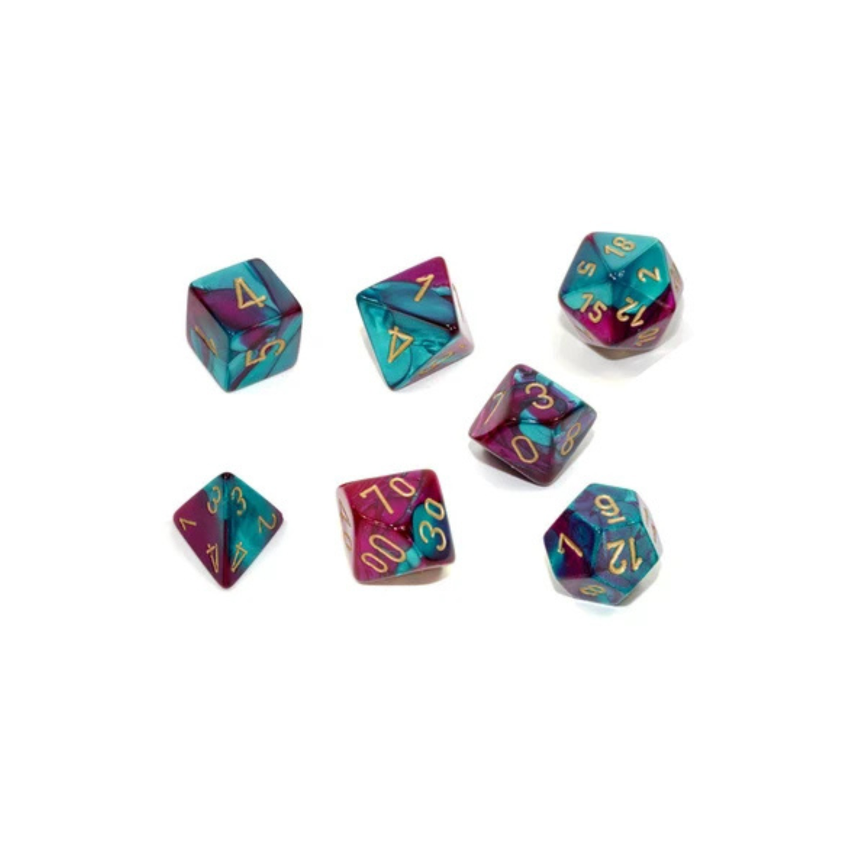 Chessex - Gemini Purple-Teal/gold Polyhedral 7-Dice Set