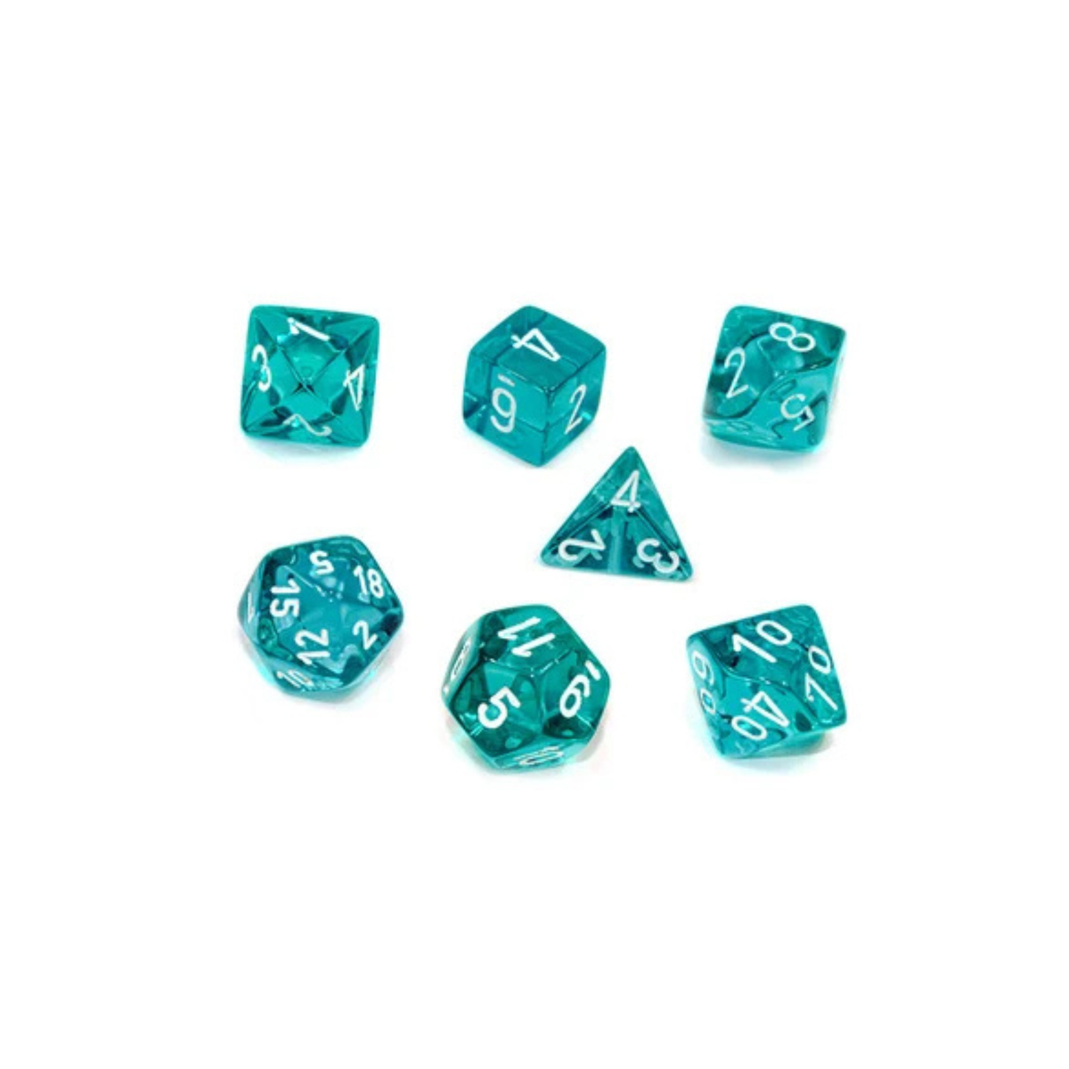 Chessex - Translucent Teal/white Polyhedral 7-Dice Set